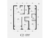中海寰宇天下天赋  104平户型图 参考总价：780万元/套